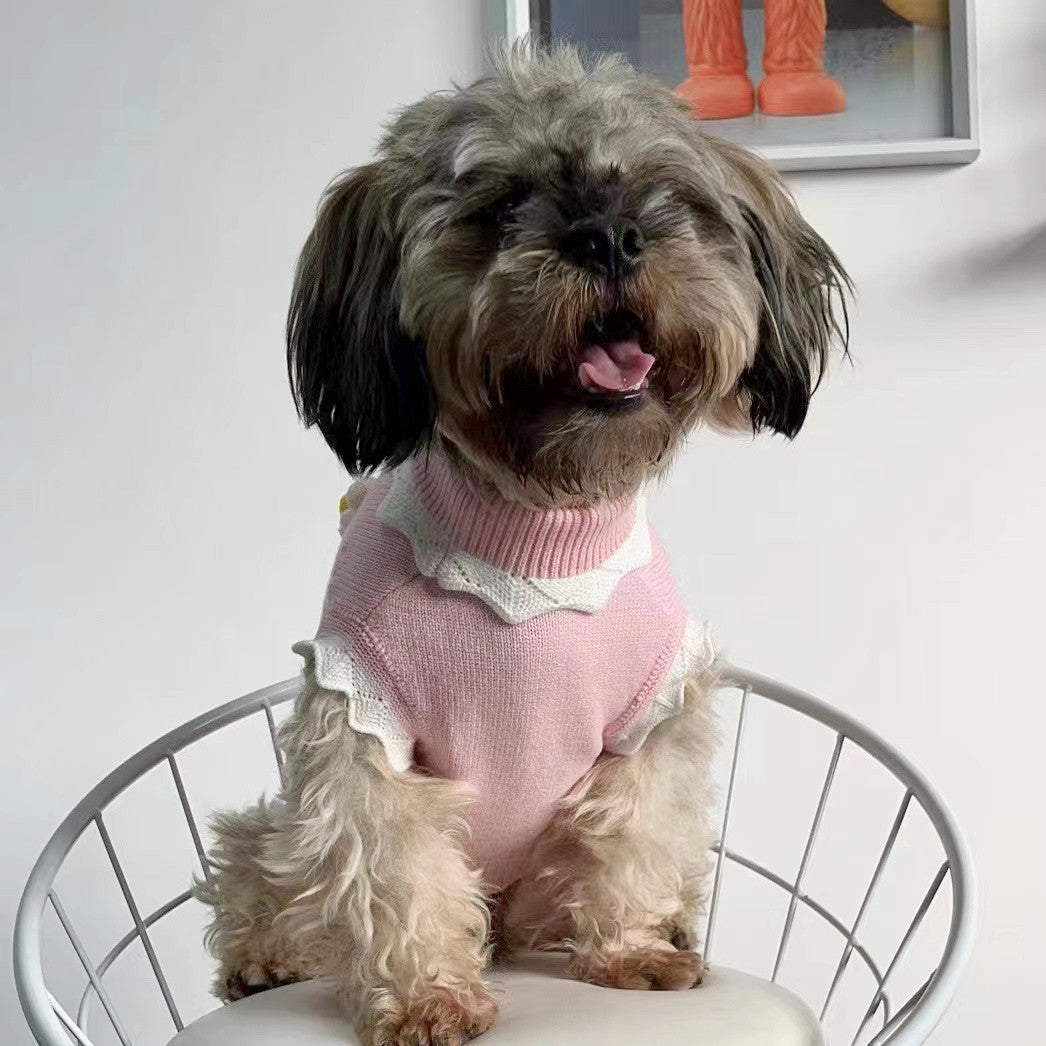 HKM-7558589 Cozy Flower Blossom Sweater for Dogs and Cats - Autumn & Winter Pet Wear