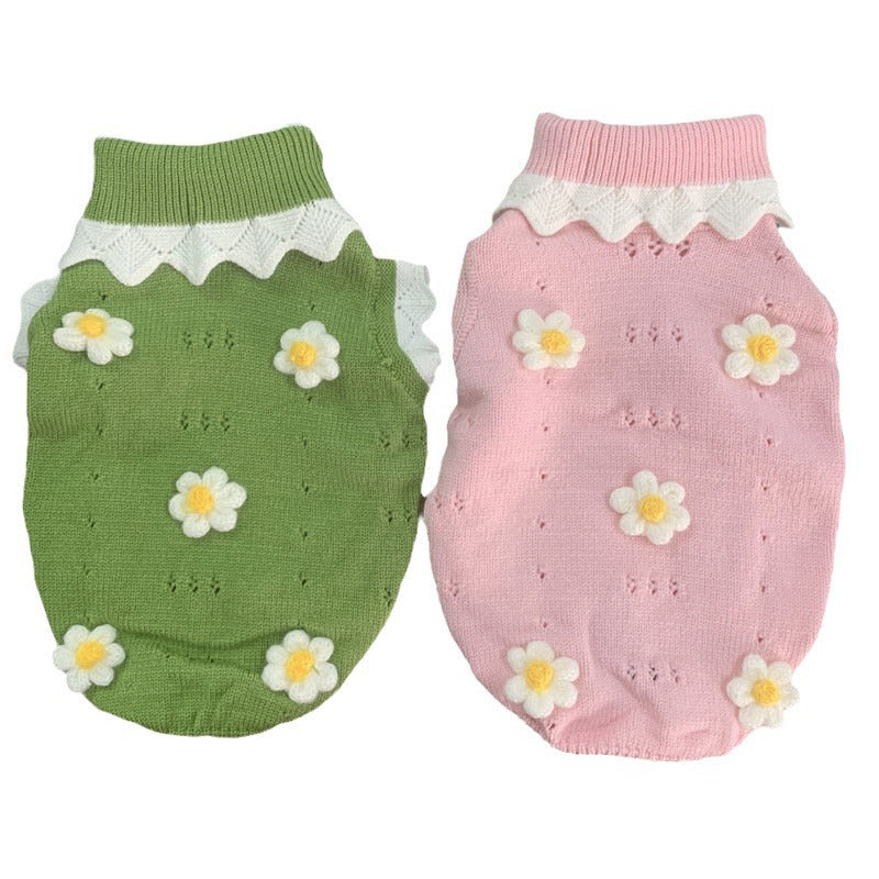 HKM-7558589 Cozy Flower Blossom Sweater for Dogs and Cats - Autumn & Winter Pet Wear