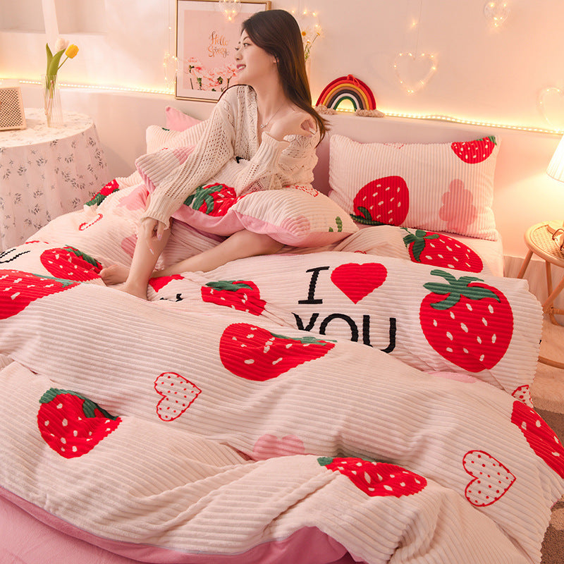 HKM-755923 Coral Velvet Flannel Bedding Set - Available in Various Designs and Sizes