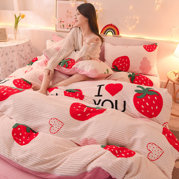 HKM-755923 Coral Velvet Flannel Bedding Set - Available in Various Designs and Sizes