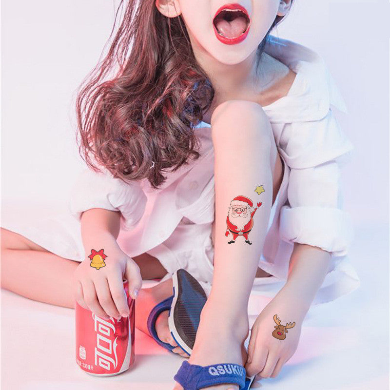 HKM-756051 Cartoon Tattoo Stickers for Kids - Eco-Friendly Water Transfer Designs for Christmas & New Year's Celebrations