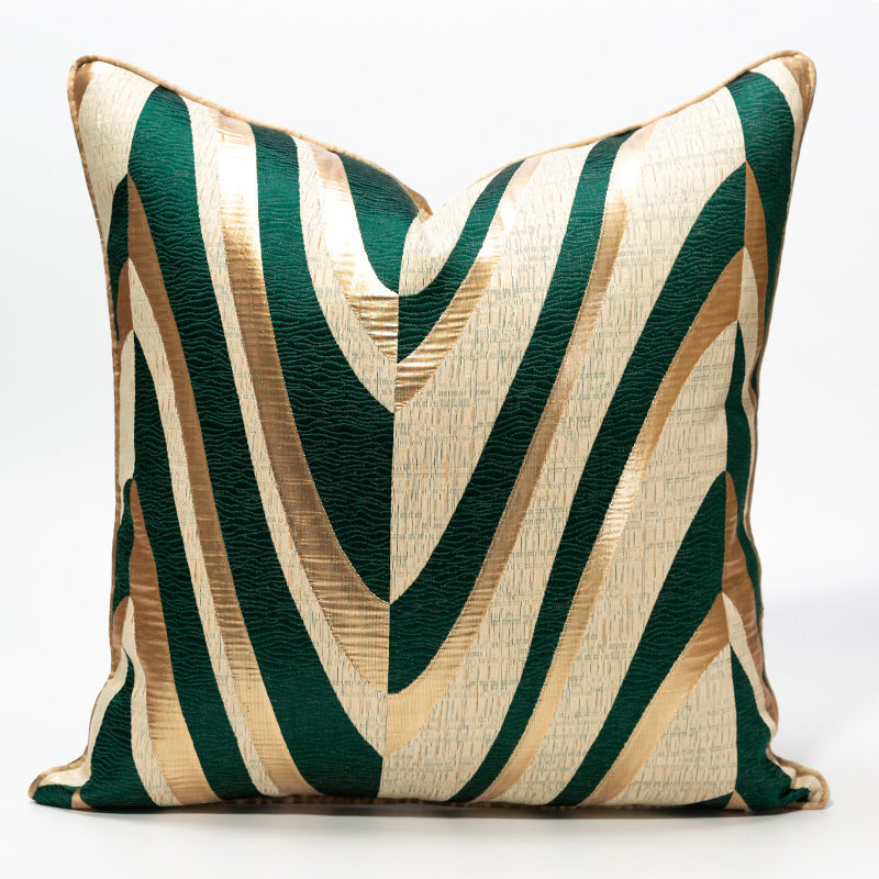 HKM-756051 Large Gold and Green Striped Lumbar Cushion Cover for Sofa and Bed 30x50cm, 45x45cm, 50x50cm