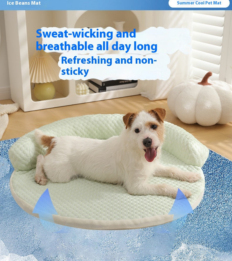 HKM-7560765 Cool Summer Breathable Pet Mat - Available in Round Blue, Beige, Pink, Green, and Gray (50CM to 110CM)