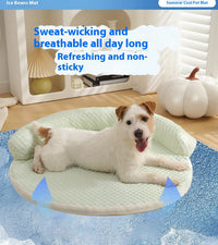 HKM-7560765 Cool Summer Breathable Pet Mat - Available in Round Blue, Beige, Pink, Green, and Gray (50CM to 110CM)