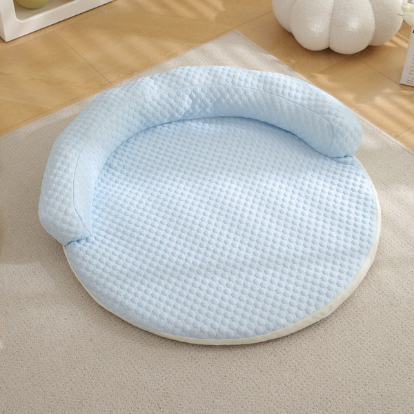 HKM-7560765 Cool Summer Breathable Pet Mat - Available in Round Blue, Beige, Pink, Green, and Gray (50CM to 110CM)