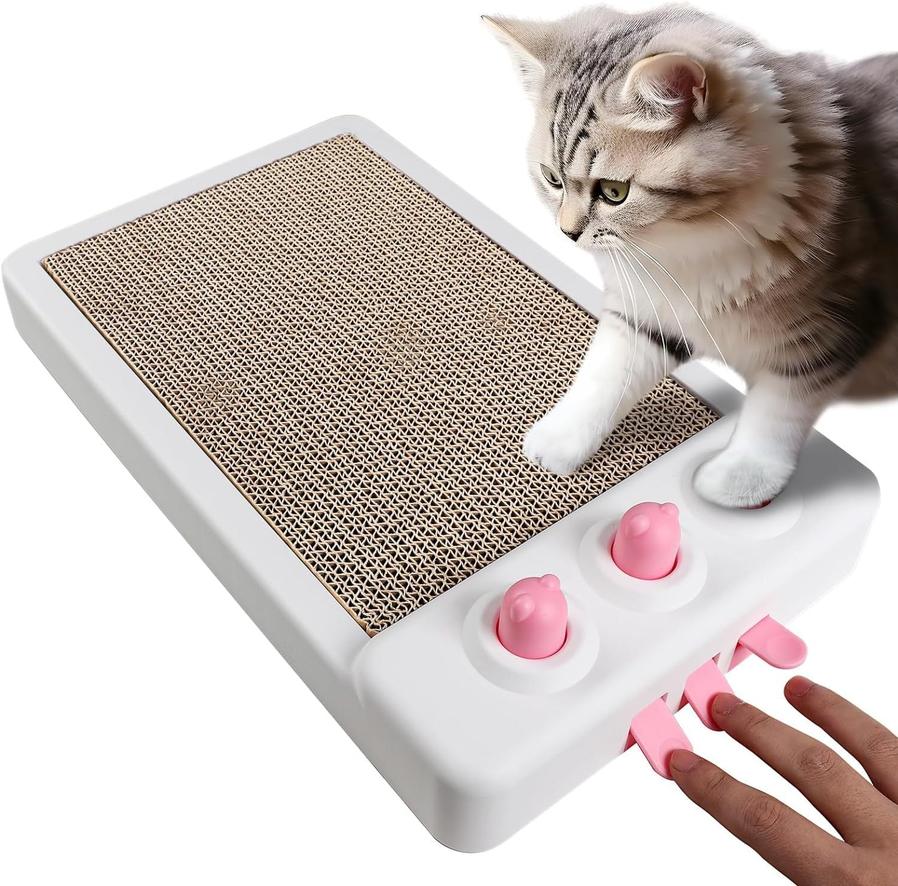 HKM-756115 Interactive Whack A Mole Cat Scratching Board - Cardboard Cat Scratcher and Enrichment Toy for Indoor Cats
