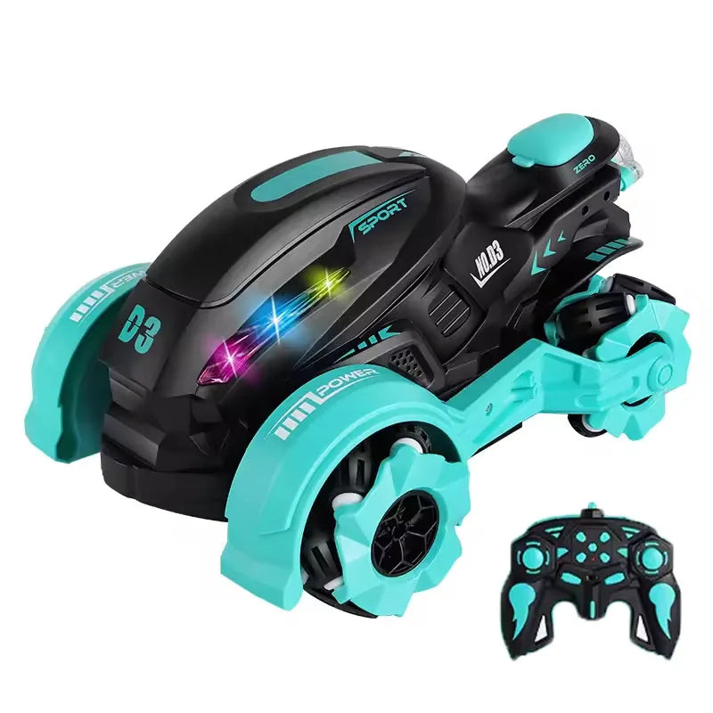 HKM-756179 360-Degree Rotation Stunt Motorcycle RC Car with Music and Lights for Kids