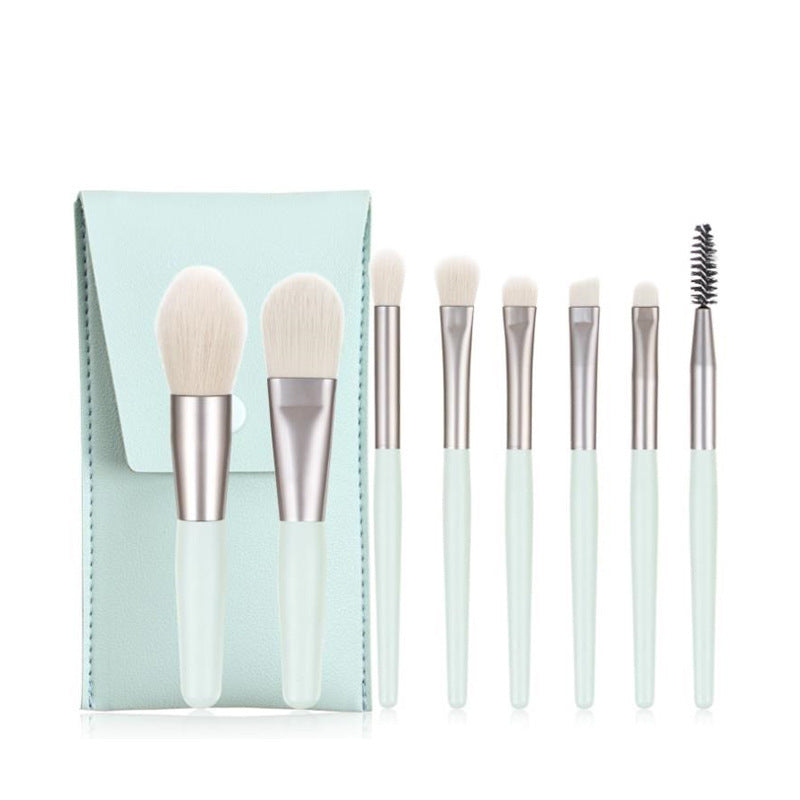 HKM-756179 Portable Soft Hair Makeup Brush Set - 8 Brushes in Pink, Khaki, Blue, Green, Lightweight EVA Pack