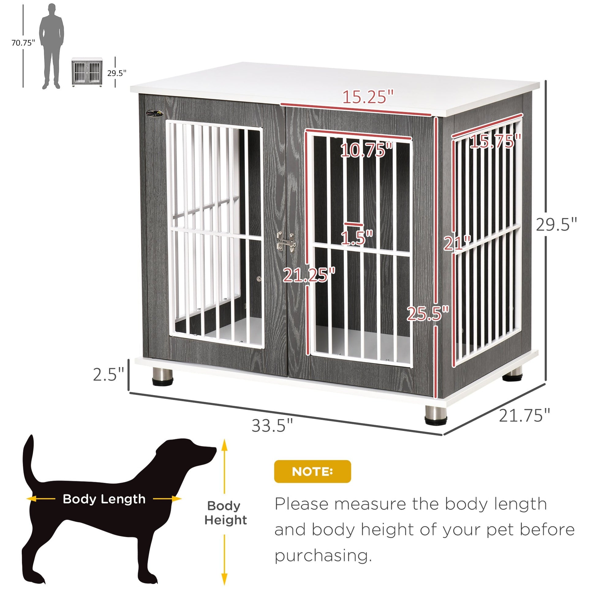 HKM-7562557 Two-in-One Dog Crate and End Table for Small to Medium Pets, Stylish Wooden Design with Lockable Door and Ventilated Windows