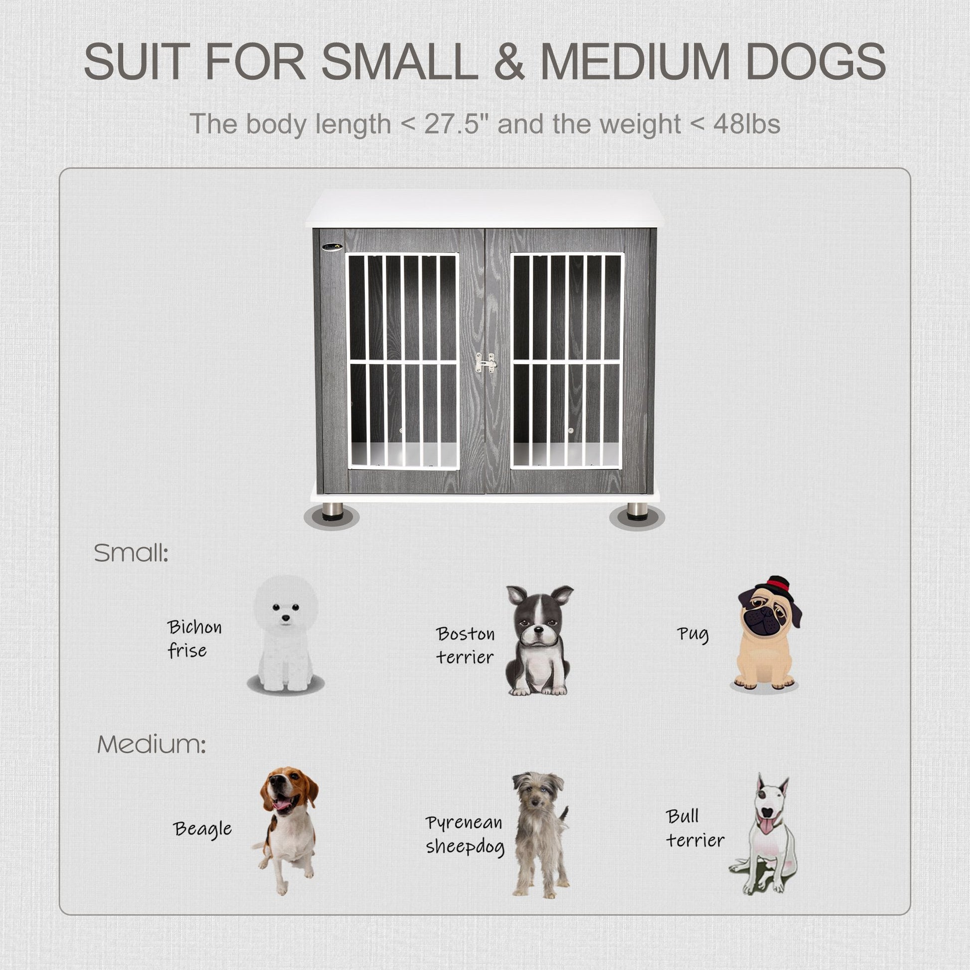 HKM-7562557 Two-in-One Dog Crate and End Table for Small to Medium Pets, Stylish Wooden Design with Lockable Door and Ventilated Windows