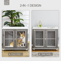 HKM-7562557 Two-in-One Dog Crate and End Table for Small to Medium Pets, Stylish Wooden Design with Lockable Door and Ventilated Windows