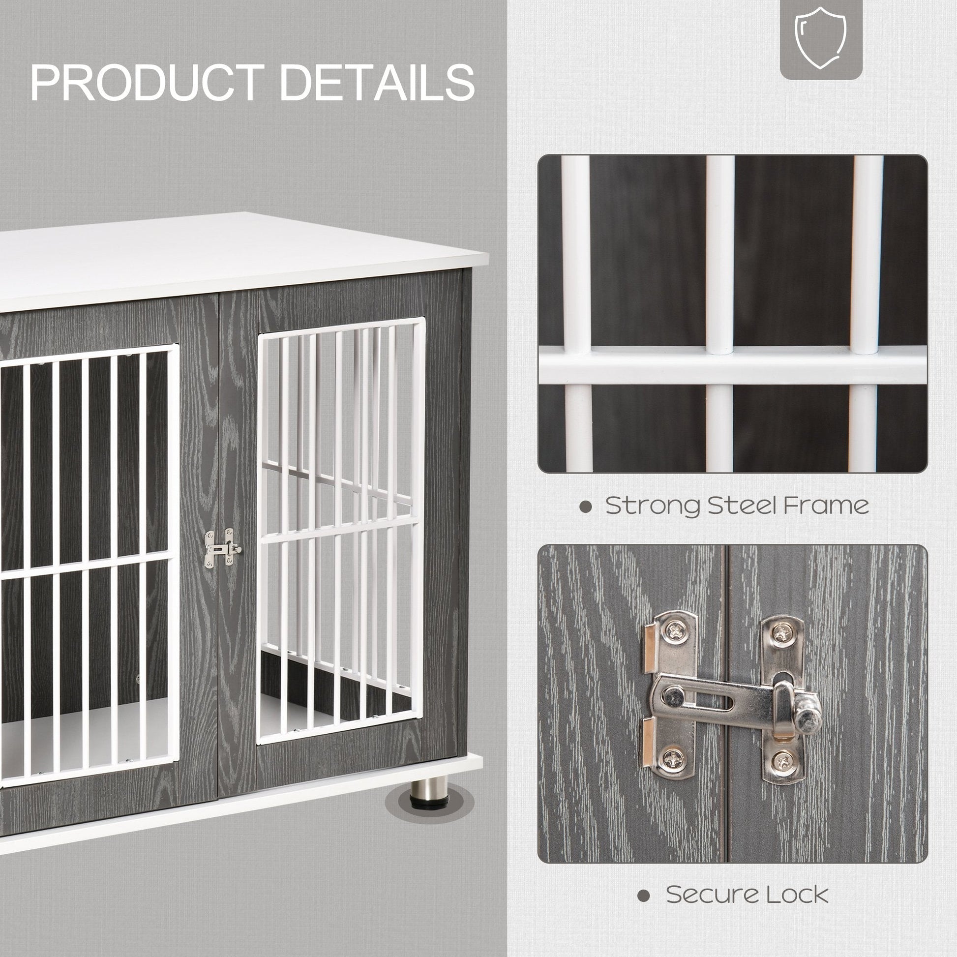 HKM-7562557 Two-in-One Dog Crate and End Table for Small to Medium Pets, Stylish Wooden Design with Lockable Door and Ventilated Windows