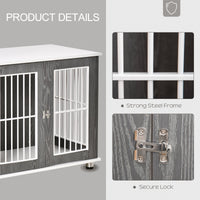 HKM-7562557 Two-in-One Dog Crate and End Table for Small to Medium Pets, Stylish Wooden Design with Lockable Door and Ventilated Windows