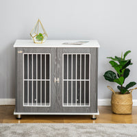 HKM-7562557 Two-in-One Dog Crate and End Table for Small to Medium Pets, Stylish Wooden Design with Lockable Door and Ventilated Windows