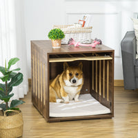 HKM-7562557 Two-in-One Dog Crate and End Table for Small to Medium Pets, Stylish Wooden Design with Lockable Door and Ventilated Windows