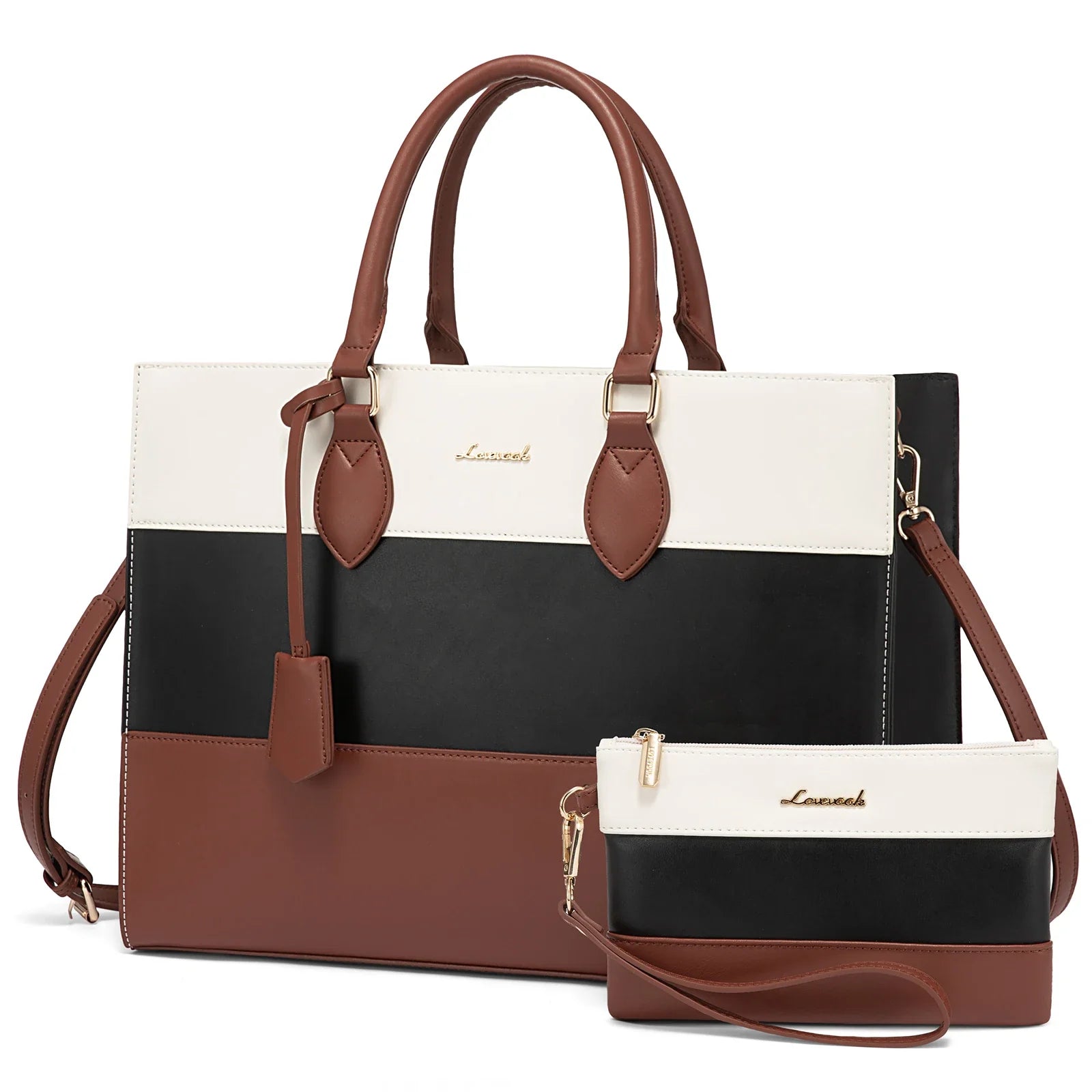 HKM-756307 Stylish Women's 15.6 Inch Laptop Tote Bag with Clutch Purse for Office and Work