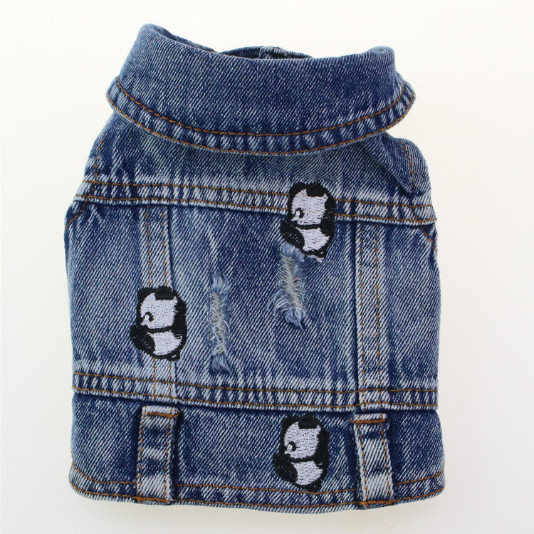 HKM-7563453 Ripped Panda Embroidered Denim Vest for Dogs in Various Sizes