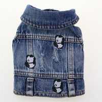 HKM-7563453 Ripped Panda Embroidered Denim Vest for Dogs in Various Sizes