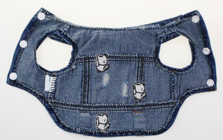 HKM-7563453 Ripped Panda Embroidered Denim Vest for Dogs in Various Sizes