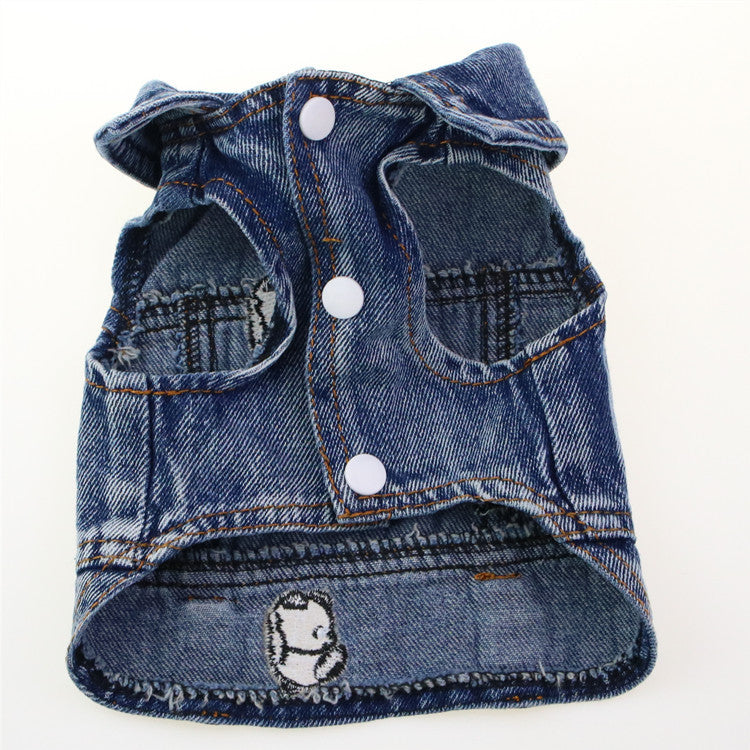 HKM-7563453 Ripped Panda Embroidered Denim Vest for Dogs in Various Sizes
