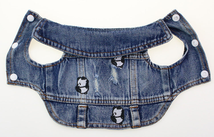 HKM-7563453 Ripped Panda Embroidered Denim Vest for Dogs in Various Sizes