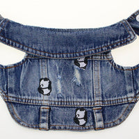 HKM-7563453 Ripped Panda Embroidered Denim Vest for Dogs in Various Sizes
