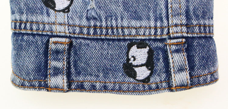 HKM-7563453 Ripped Panda Embroidered Denim Vest for Dogs in Various Sizes