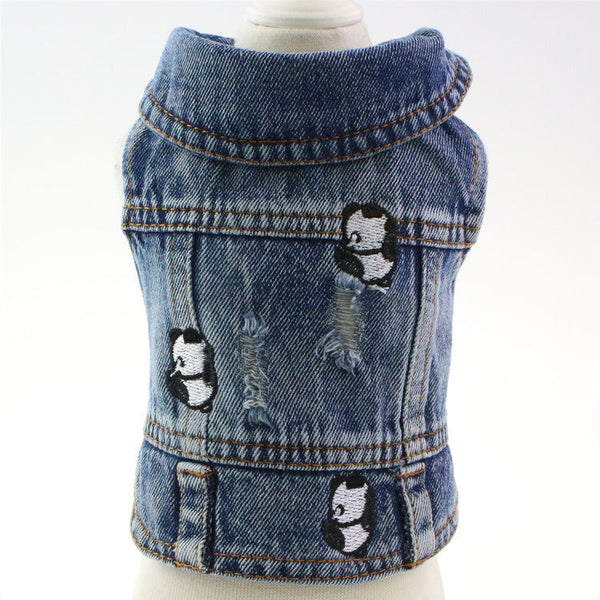 HKM-7563453 Ripped Panda Embroidered Denim Vest for Dogs in Various Sizes