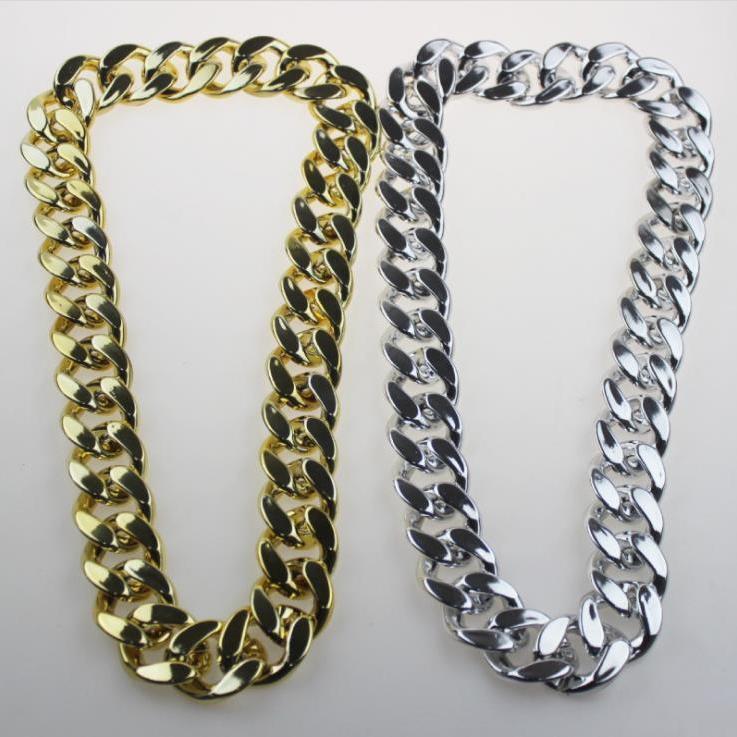 HKM-7566653 Plastic Gold and Platinum Big Chain Necklace for Pets - S, M, L Sizes Available
