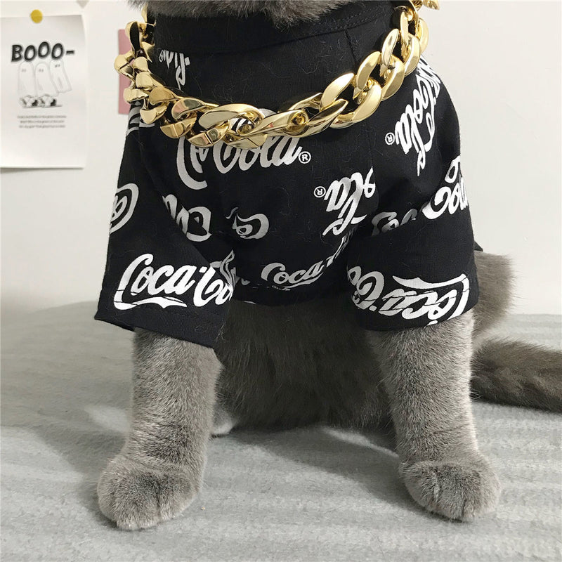 HKM-7566653 Plastic Gold and Platinum Big Chain Necklace for Pets - S, M, L Sizes Available