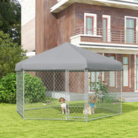 HKM-7568317 Large Dog Kennel with Waterproof Canopy and Lockable Door for Outdoor Use