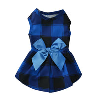 HKM-7571005 Casual Thin PET Bow Plaid Clothes for Pets in Red, Green, and Blue Plaids - Multiple Sizes Available