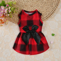 HKM-7571005 Casual Thin PET Bow Plaid Clothes for Pets in Red, Green, and Blue Plaids - Multiple Sizes Available