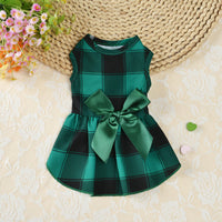 HKM-7571005 Casual Thin PET Bow Plaid Clothes for Pets in Red, Green, and Blue Plaids - Multiple Sizes Available