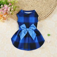 HKM-7571005 Casual Thin PET Bow Plaid Clothes for Pets in Red, Green, and Blue Plaids - Multiple Sizes Available