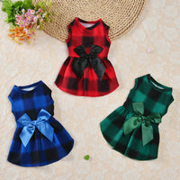 HKM-7571005 Casual Thin PET Bow Plaid Clothes for Pets in Red, Green, and Blue Plaids - Multiple Sizes Available