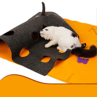 HKM-7571261 DIY Cat Play Puzzle Tunnel and Pet Mat ¨C Felt Fabric with Sound Paper, Bell & Butterfly Toys, Versatile Design for Multi-Cat Fun