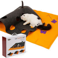 HKM-7571261 DIY Cat Play Puzzle Tunnel and Pet Mat ¨C Felt Fabric with Sound Paper, Bell & Butterfly Toys, Versatile Design for Multi-Cat Fun