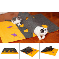 HKM-7571261 DIY Cat Play Puzzle Tunnel and Pet Mat ¨C Felt Fabric with Sound Paper, Bell & Butterfly Toys, Versatile Design for Multi-Cat Fun