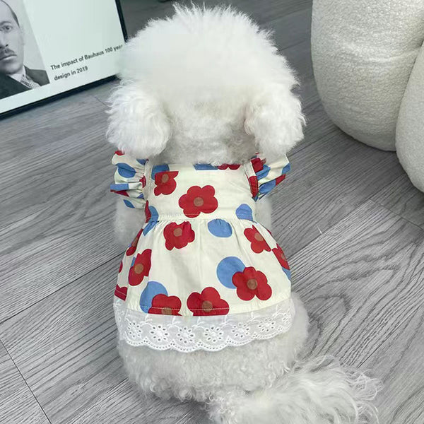 HKM-7572029 Floral Mesh Skirt Dress for Dogs and Cats - Soft Cotton, Multiple Colors
