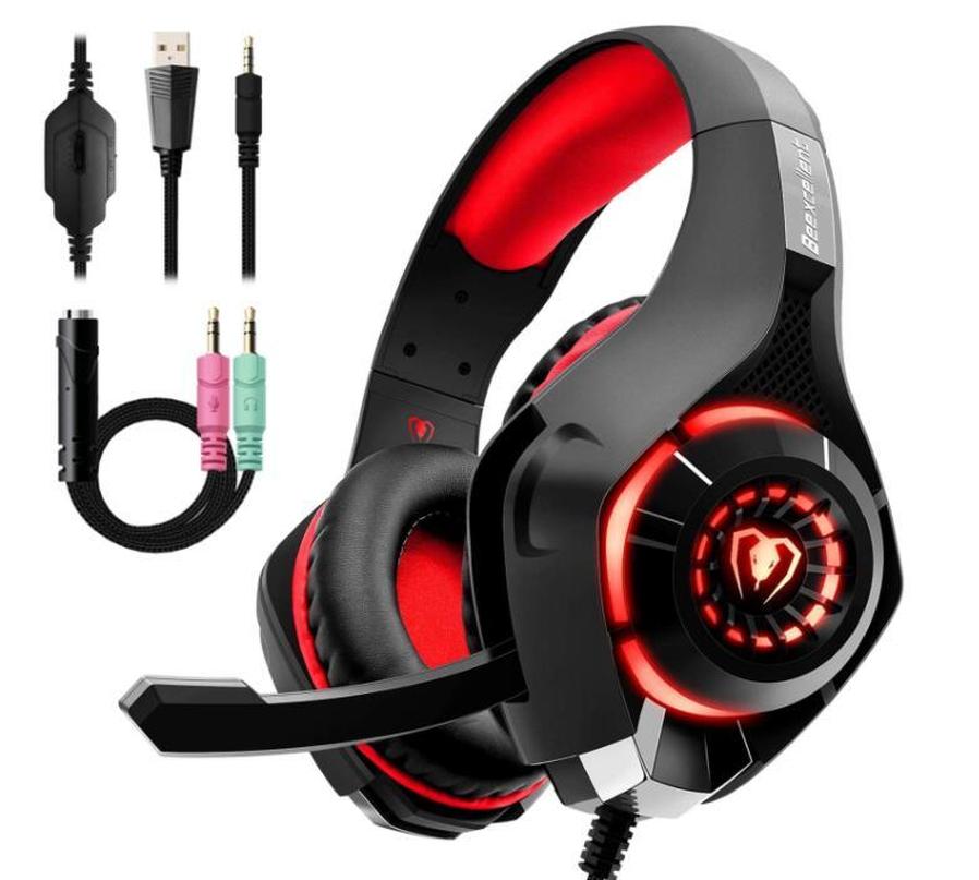 HKM-757267 Gaming Headset with Deep Bass, LED Light, and Microphone for PS4, PC, Laptop, and Mobile Devices