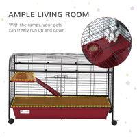 HKM-7574077 Mobile Multi-Level Small Animal Cage with Ramp and Feeder for Rabbits and Ferrets