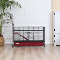 HKM-7574077 Mobile Multi-Level Small Animal Cage with Ramp and Feeder for Rabbits and Ferrets