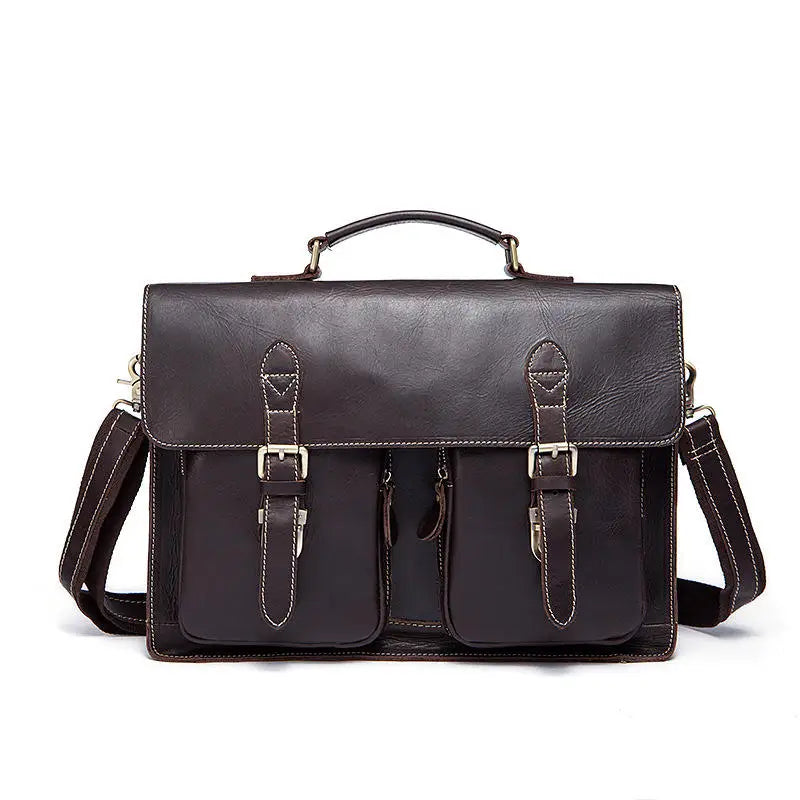HKM-757459 Genuine Cow Leather 17 Inch Laptop Briefcase with Large Capacity for Men