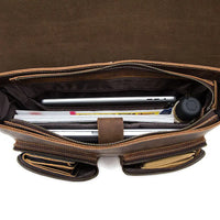 HKM-757459 Genuine Cow Leather 17 Inch Laptop Briefcase with Large Capacity for Men