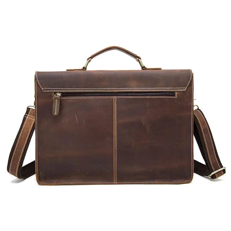 HKM-757459 Genuine Cow Leather 17 Inch Laptop Briefcase with Large Capacity for Men