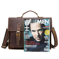 HKM-757459 Genuine Cow Leather 17 Inch Laptop Briefcase with Large Capacity for Men
