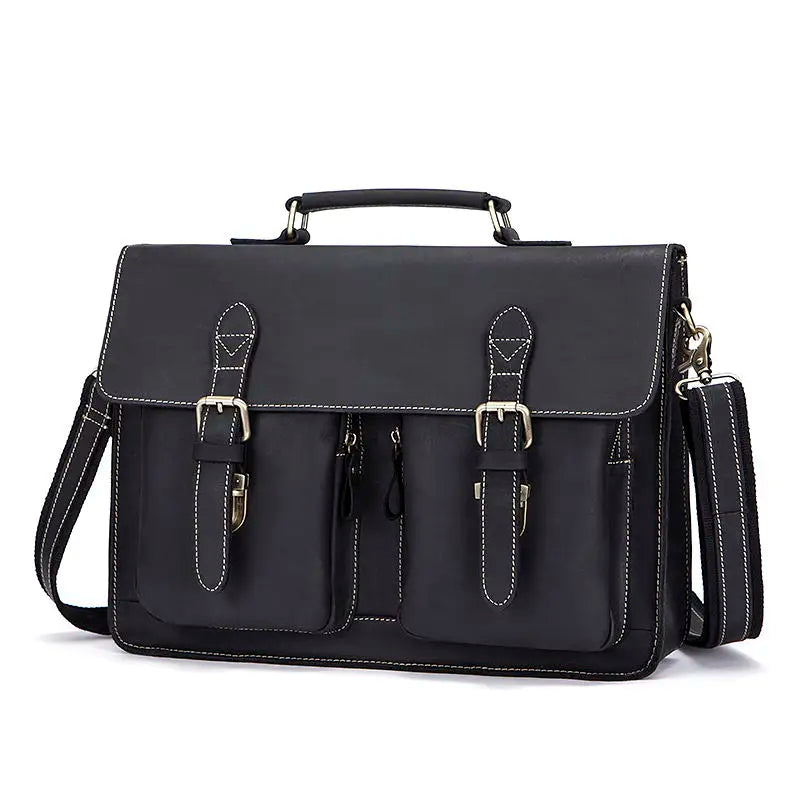 HKM-757459 Genuine Cow Leather 17 Inch Laptop Briefcase with Large Capacity for Men