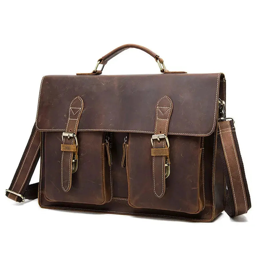 HKM-757459 Genuine Cow Leather 17 Inch Laptop Briefcase with Large Capacity for Men