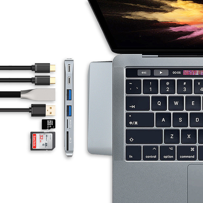 HKM-757587 8-in-1 USB 3.0 Card Reader Hub for MacBook Pro (2015-2018) with Dual USB-C, 5K Resolution, and PD 3.0 Charging